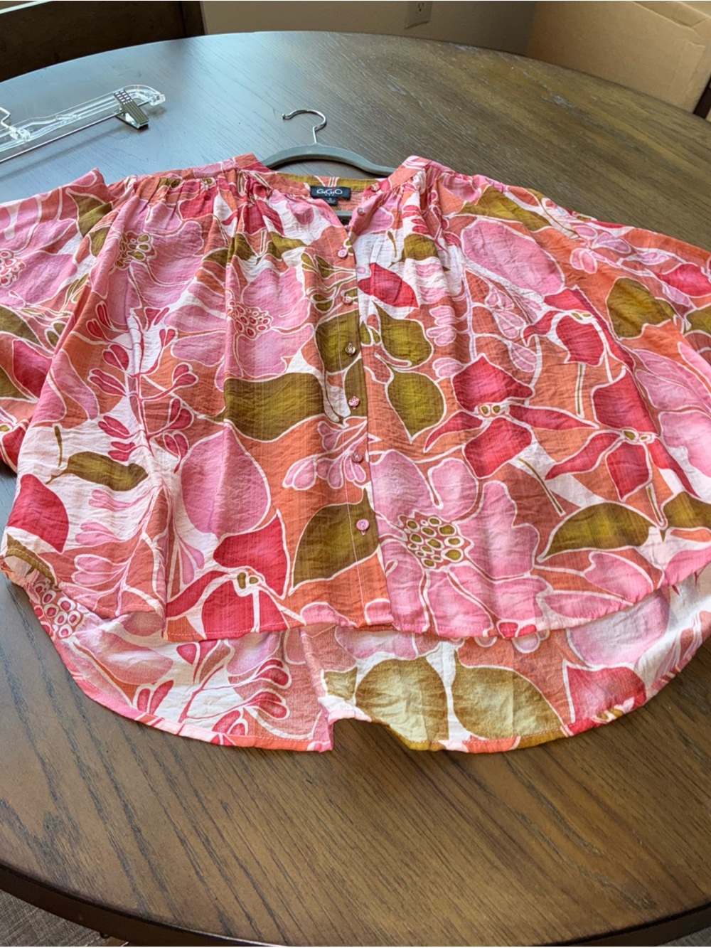 G.G.O Pink Floral Button-Front Women's Blouse - Picture 5 of 8